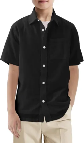 Haloumoning Boys Short Sleeve Button Down Shirt Kids Dress Shirts Formal Uniform Shirt with Pocket 5-14 Years