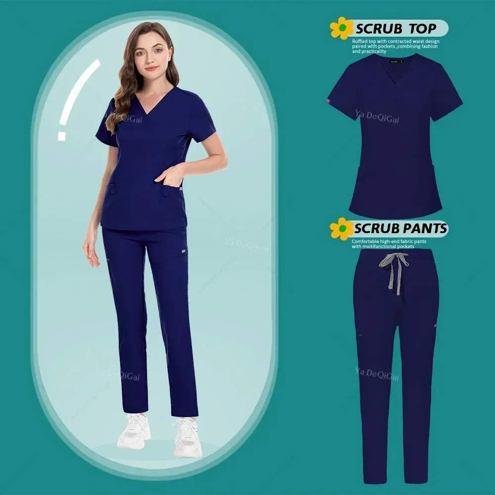 HC - Nurse & Surgeon Scrub Set: Women’s short-sleeve uniform for skin care and hand hygiene