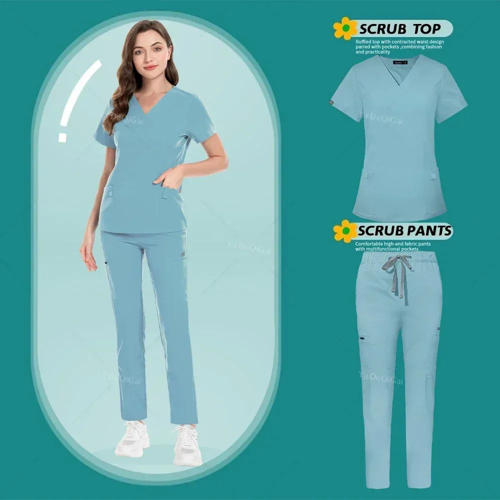 HC - Nurse & Surgeon Scrub Set: Women’s short-sleeve uniform for skin care and hand hygiene