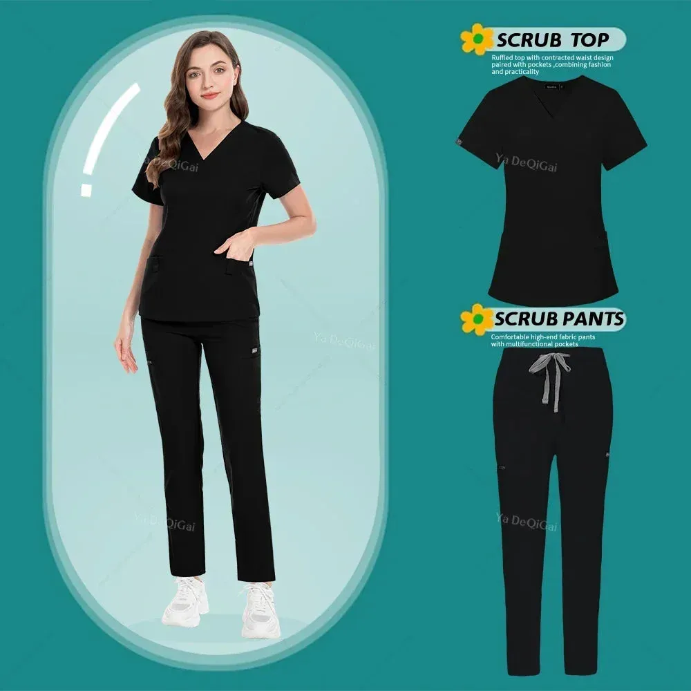 HC - Nurse & Surgeon Scrub Set: Women’s short-sleeve uniform for skin care and hand hygiene