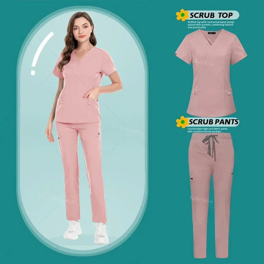 HC - Nurse & Surgeon Scrub Set: Women’s short-sleeve uniform for skin care and hand hygiene