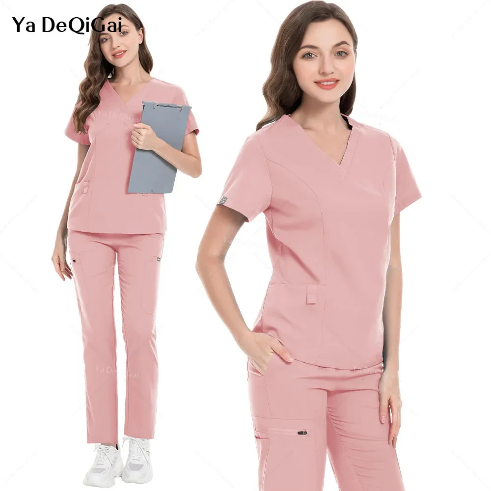 HC - Nurse & Surgeon Scrub Set: Women’s short-sleeve uniform for skin care and hand hygiene