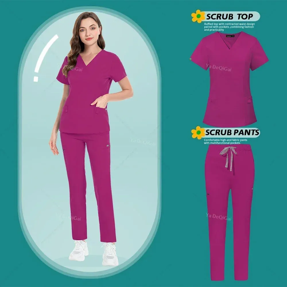 HC - Nurse & Surgeon Scrub Set: Women’s short-sleeve uniform for skin care and hand hygiene