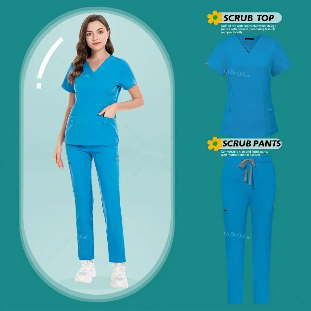 HC - Nurse & Surgeon Scrub Set: Women’s short-sleeve uniform for skin care and hand hygiene