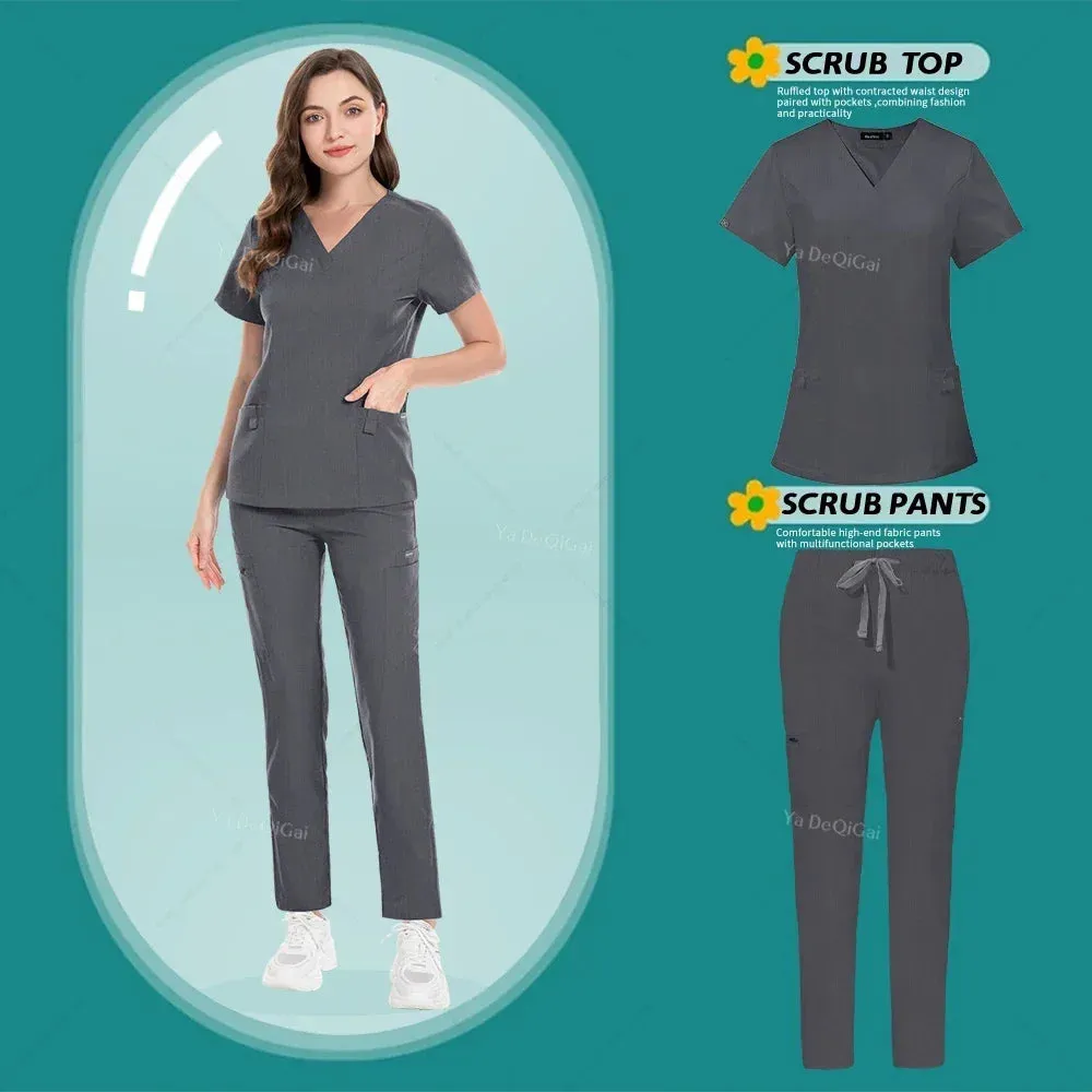 HC - Nurse & Surgeon Scrub Set: Women’s short-sleeve uniform for skin care and hand hygiene