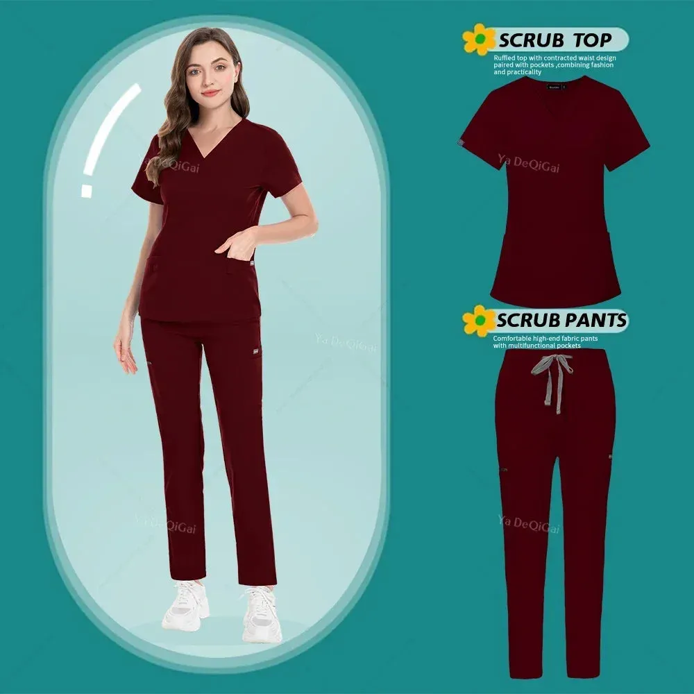 HC - Nurse & Surgeon Scrub Set: Women’s short-sleeve uniform for skin care and hand hygiene