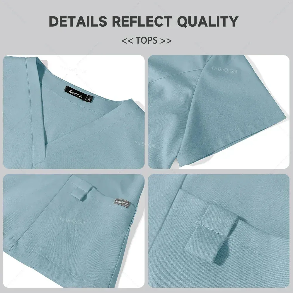 HC - Nurse & Surgeon Scrub Set: Women’s short-sleeve uniform for skin care and hand hygiene