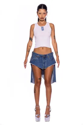 HI LOW SKIRT IN VINTAGE BLUE DENIM