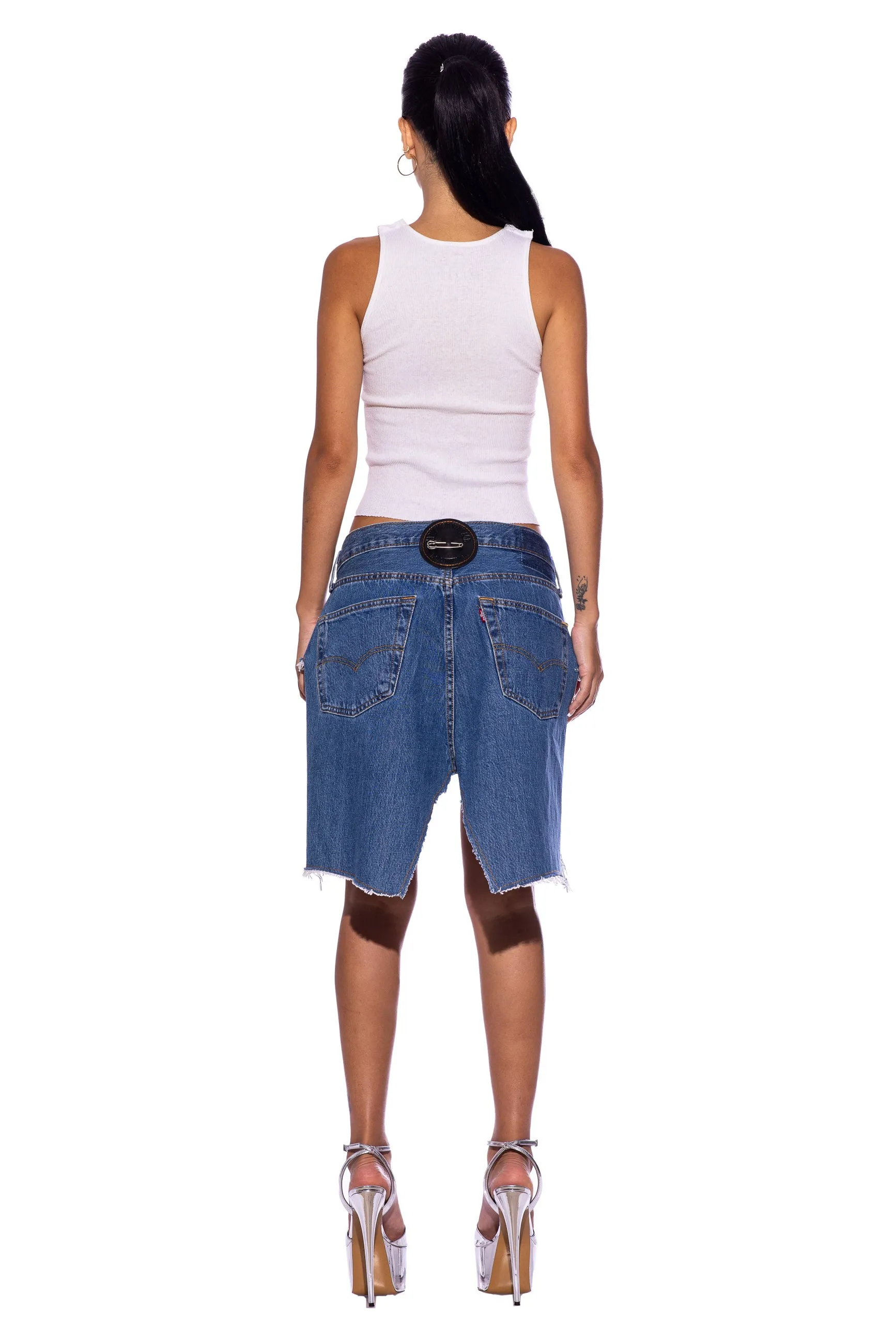 HI LOW SKIRT IN VINTAGE BLUE DENIM