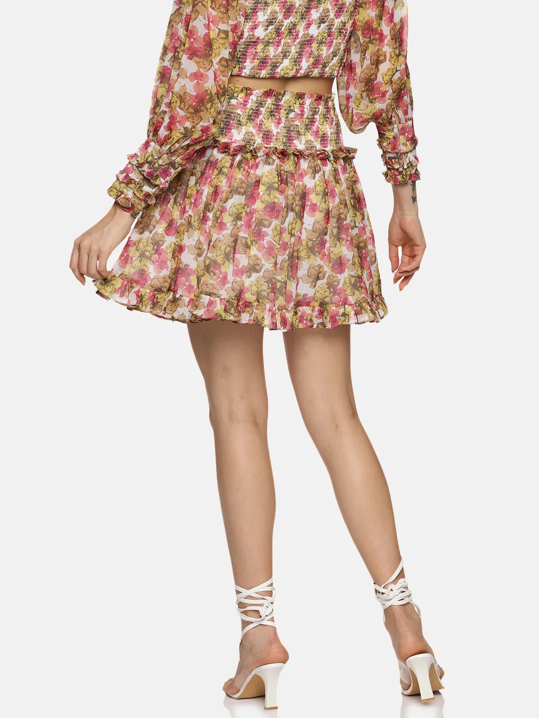 IS.U Floral Multicolor Smocked Mini Skirt
