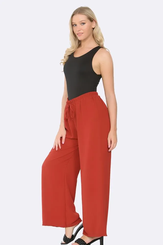 Italian Elastic Band Drawstring Palazzo Trouser