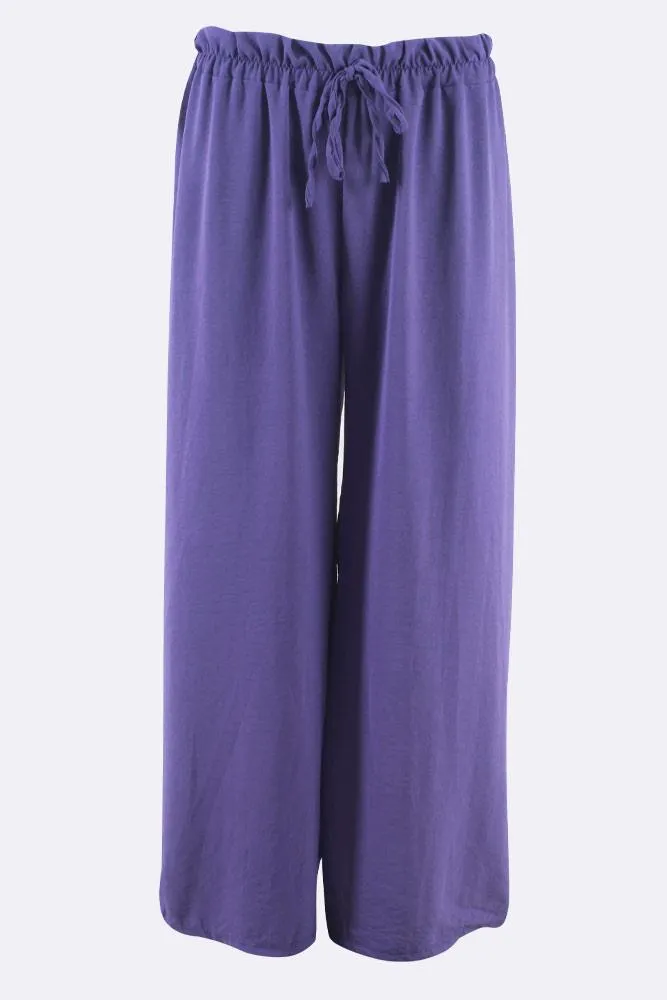 Italian Elastic Band Drawstring Palazzo Trouser