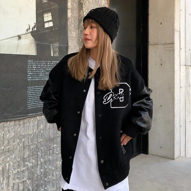 Joskaa Christmas Gift Female new autumn letter embroidery blue baseball uniform couple y2k loose retro fried street large size stitching jacket 2024