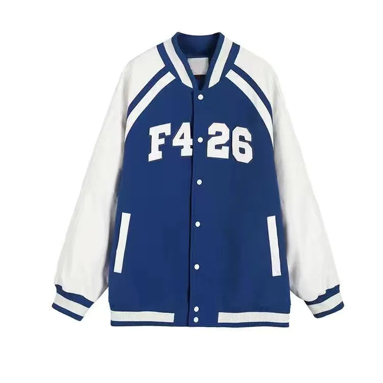 Joskaa Christmas Gift Female new autumn letter embroidery blue baseball uniform couple y2k loose retro fried street large size stitching jacket 2024