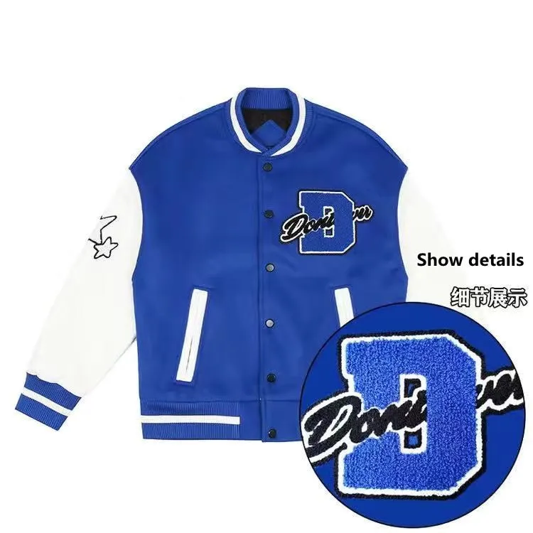 Joskaa Christmas Gift Female new autumn letter embroidery blue baseball uniform couple y2k loose retro fried street large size stitching jacket 2024
