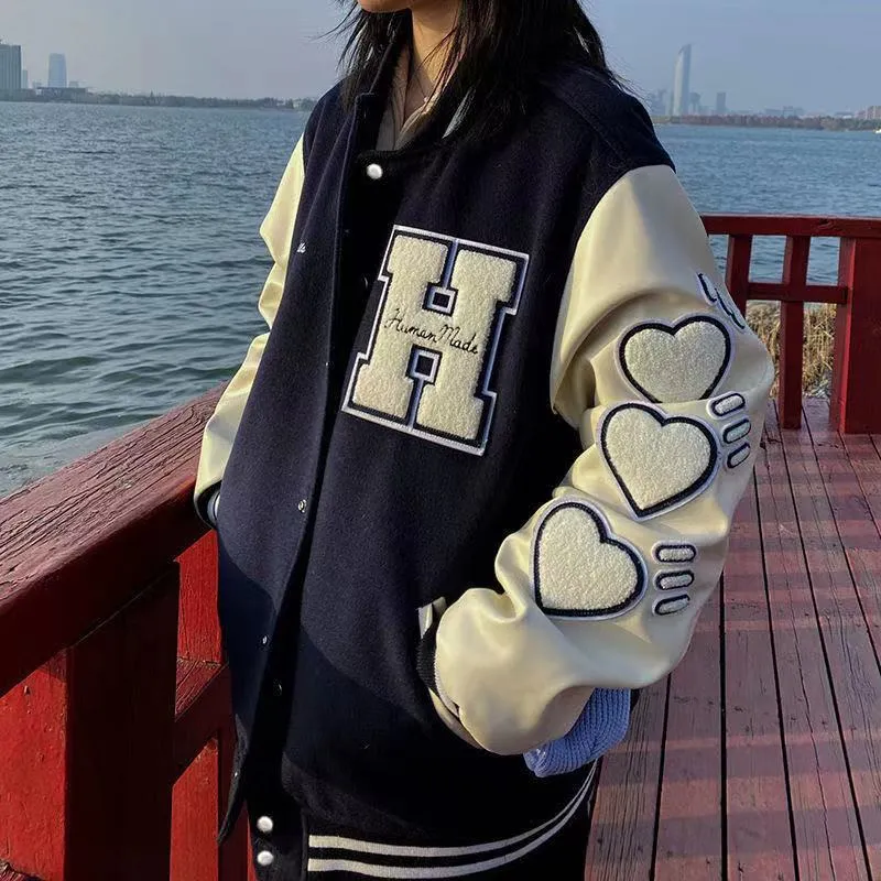 Joskaa Christmas Gift Female new autumn letter embroidery blue baseball uniform couple y2k loose retro fried street large size stitching jacket 2024
