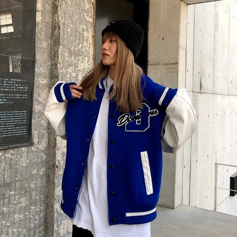 Joskaa Christmas Gift Female new autumn letter embroidery blue baseball uniform couple y2k loose retro fried street large size stitching jacket 2024