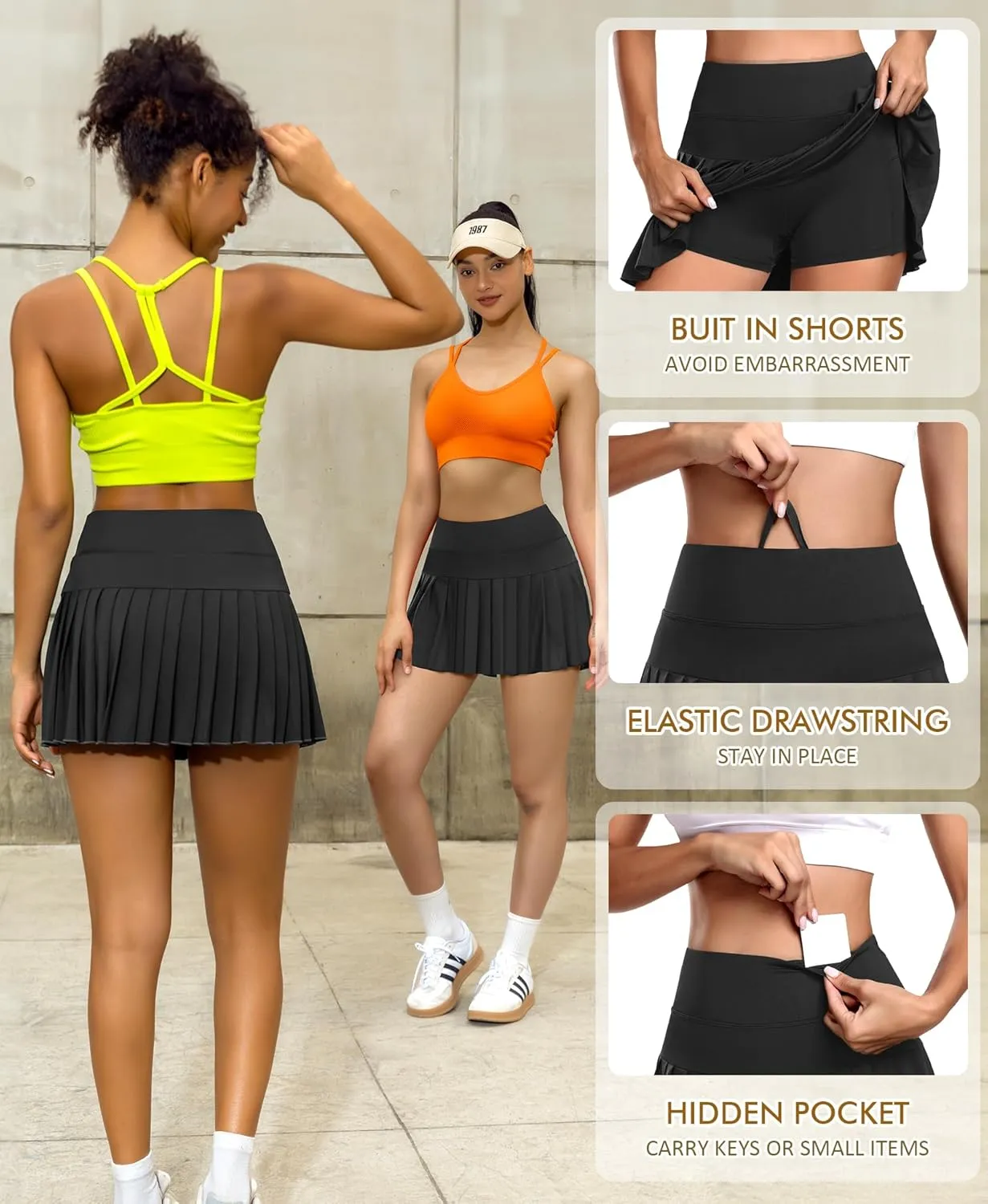 JoyGirl Pleated Tennis Skirt for Women with Shorts Athletic Golf Skort Workout Running Sports Skirts Skorts with Pockets