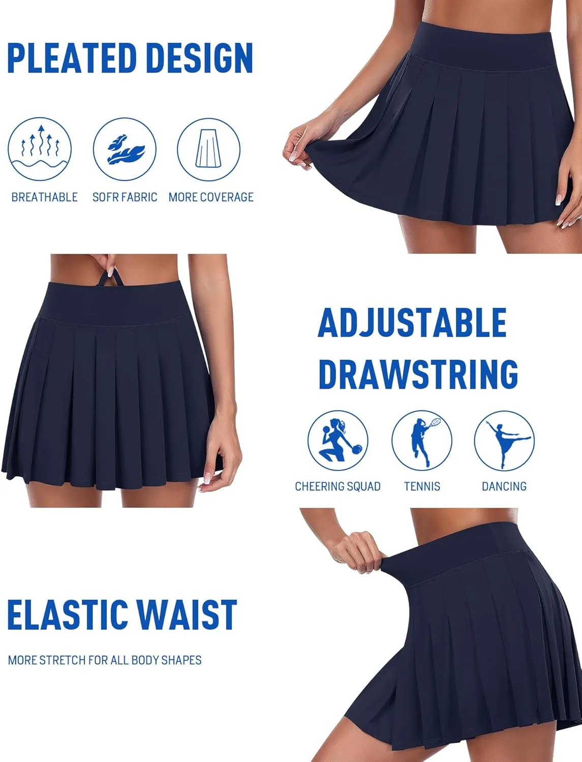 JoyGirl Womens Pleated Skirt with Shorts Tennis Skirt School Uniform Skirt Mini Skater Skirts Skorts with Pockets