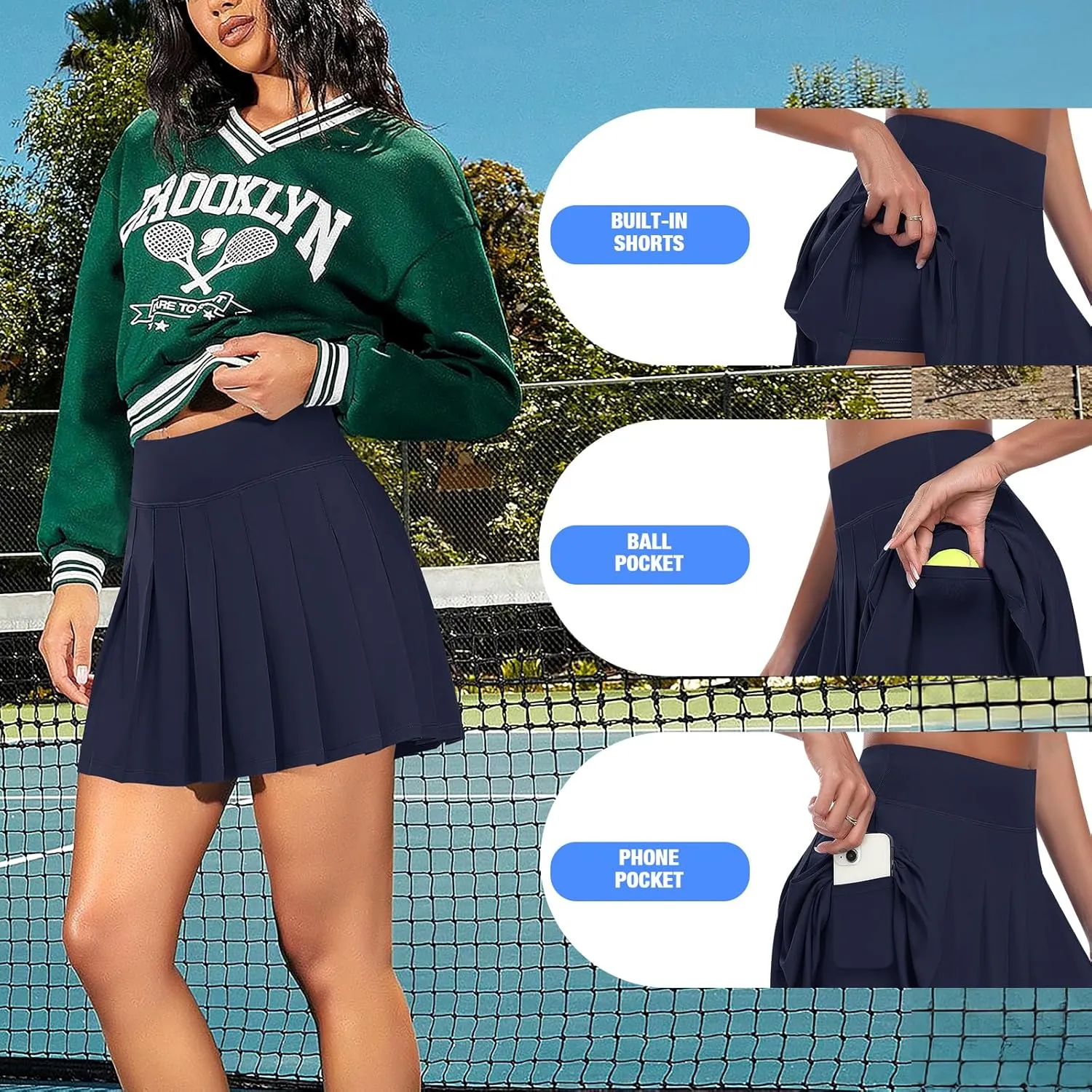 JoyGirl Womens Pleated Skirt with Shorts Tennis Skirt School Uniform Skirt Mini Skater Skirts Skorts with Pockets