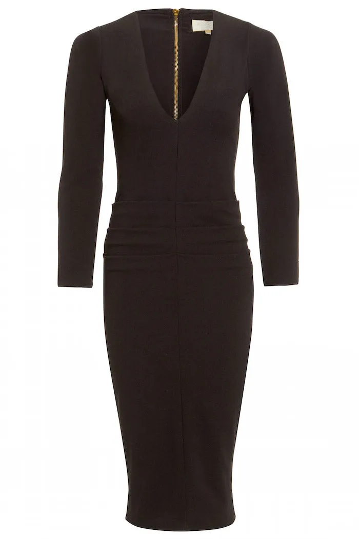KELSEY BLACK LONG SLEEVED MIDI DRESS