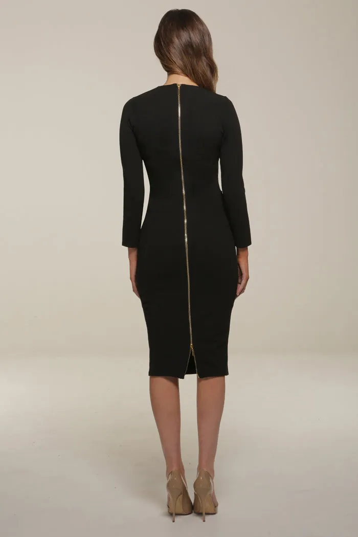 KELSEY BLACK LONG SLEEVED MIDI DRESS