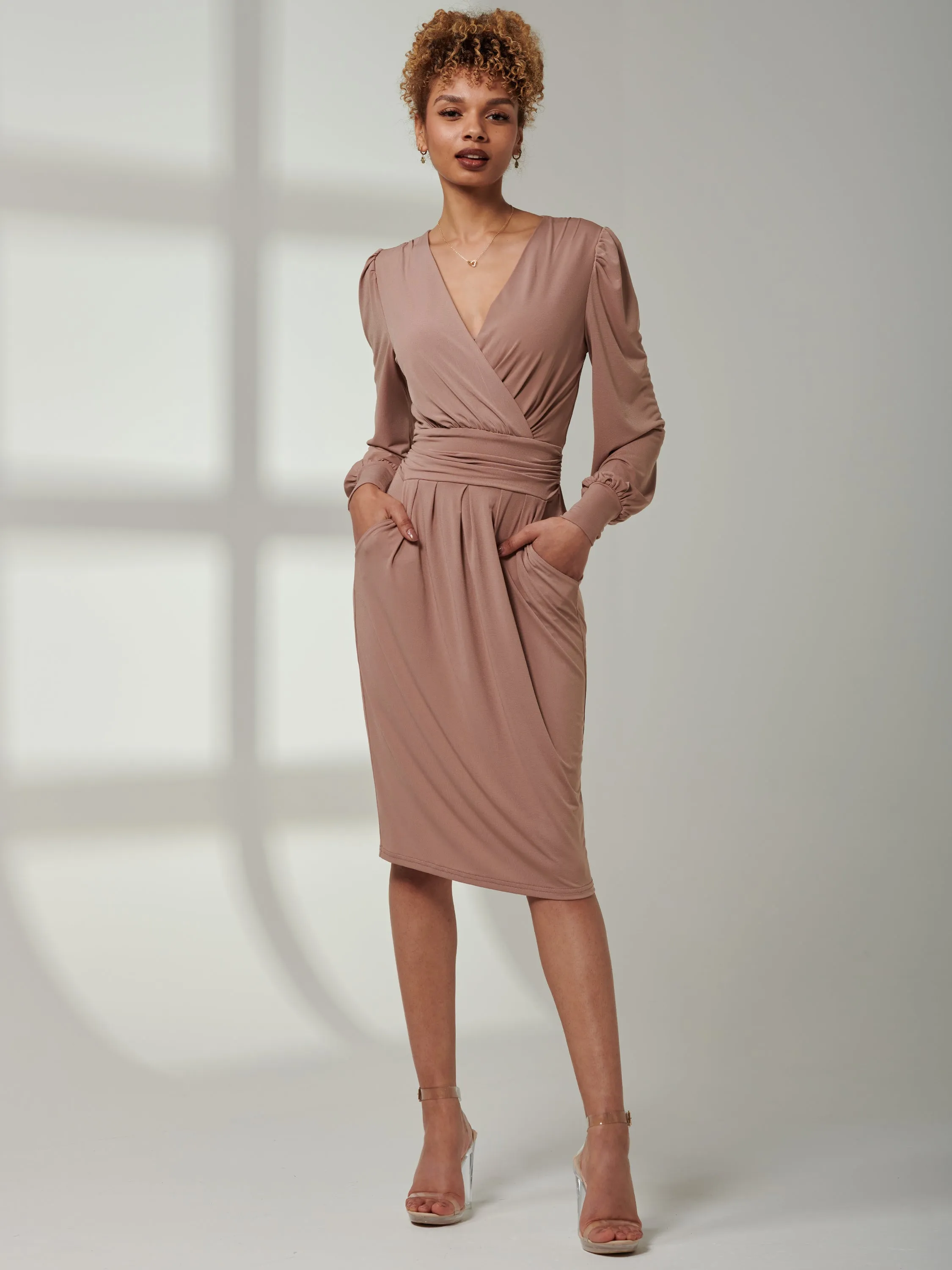 Kinslee Long Sleeve Pegged Dress, Dusty Pink
