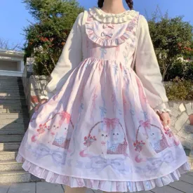 Kitten Picnic  Dress Kawaii Academia Y2K Cottagecore Coquette Fairycore Dollette Princesscore