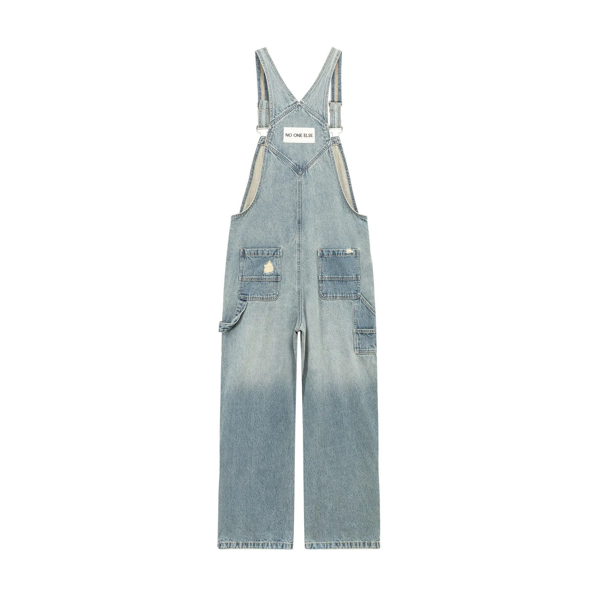 Knee Damaged Denim Overalls