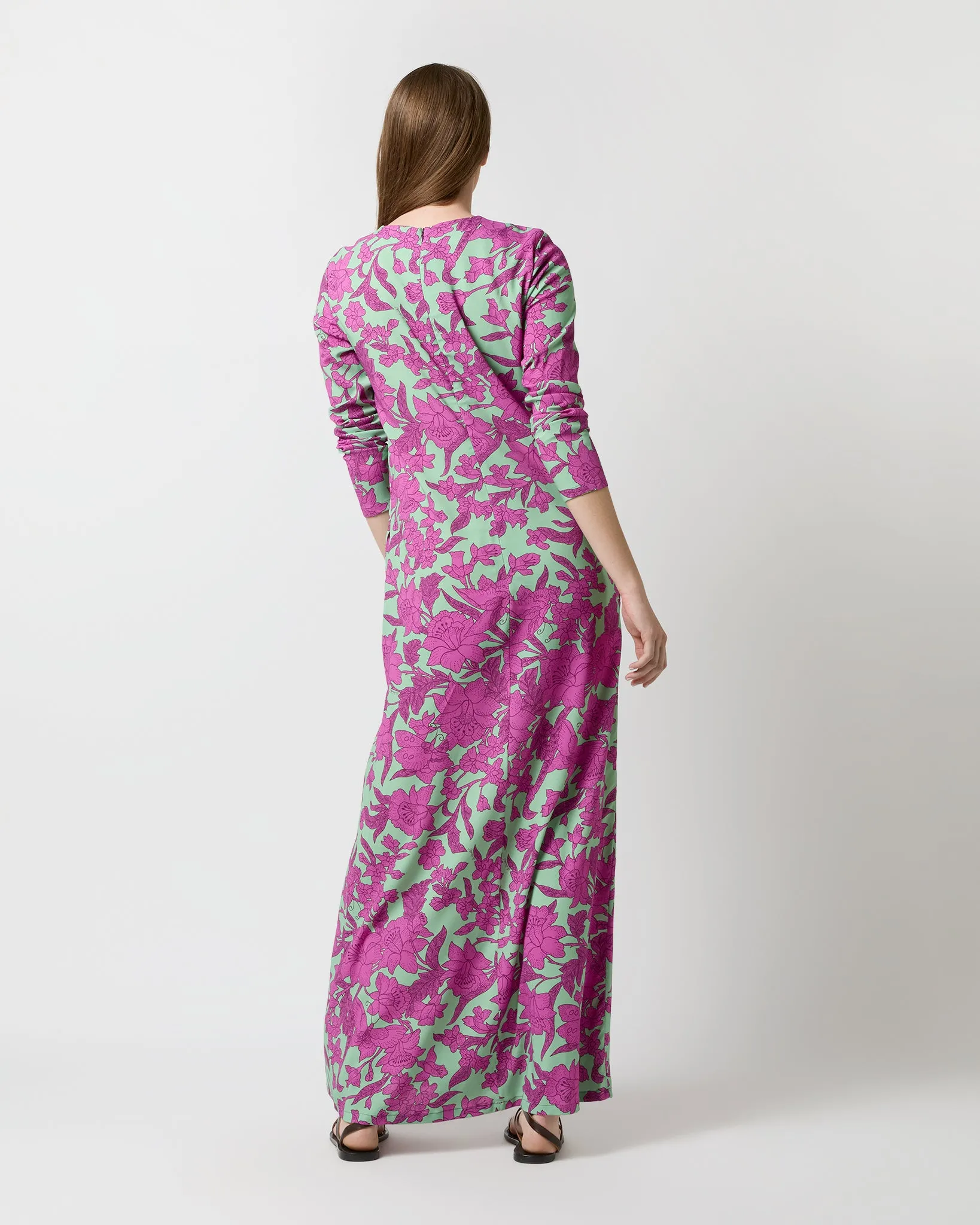 Long Sleeve Swing Dress in Aquamarine Zodiac Placée Viscose Sablé