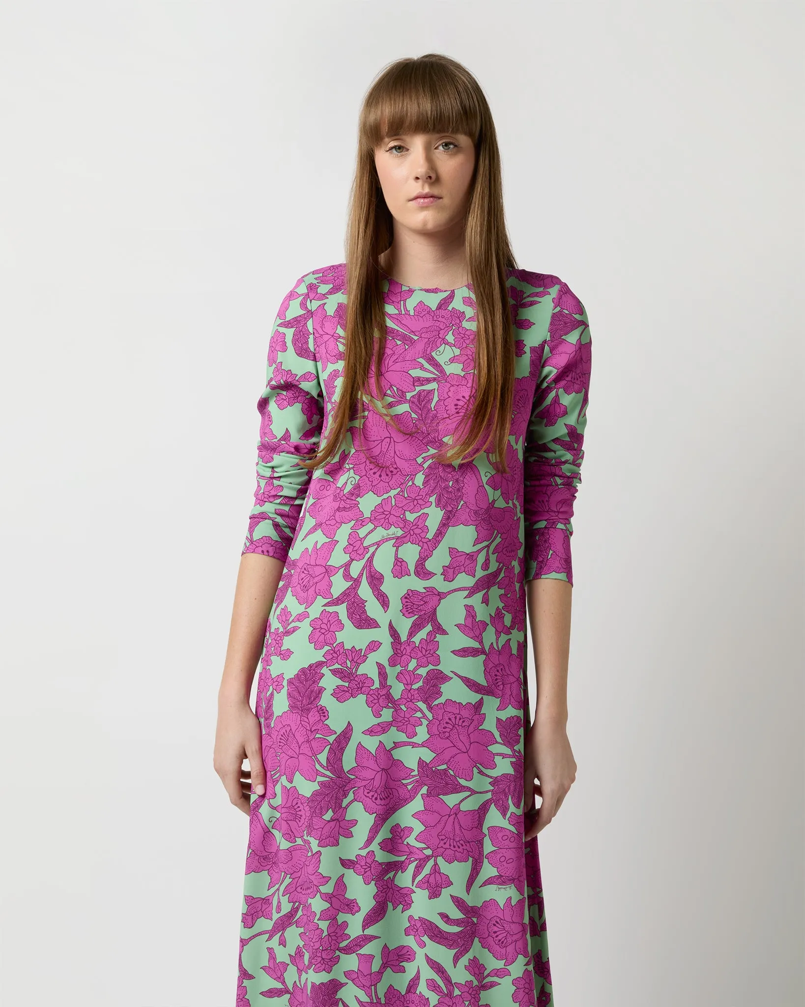 Long Sleeve Swing Dress in Aquamarine Zodiac Placée Viscose Sablé