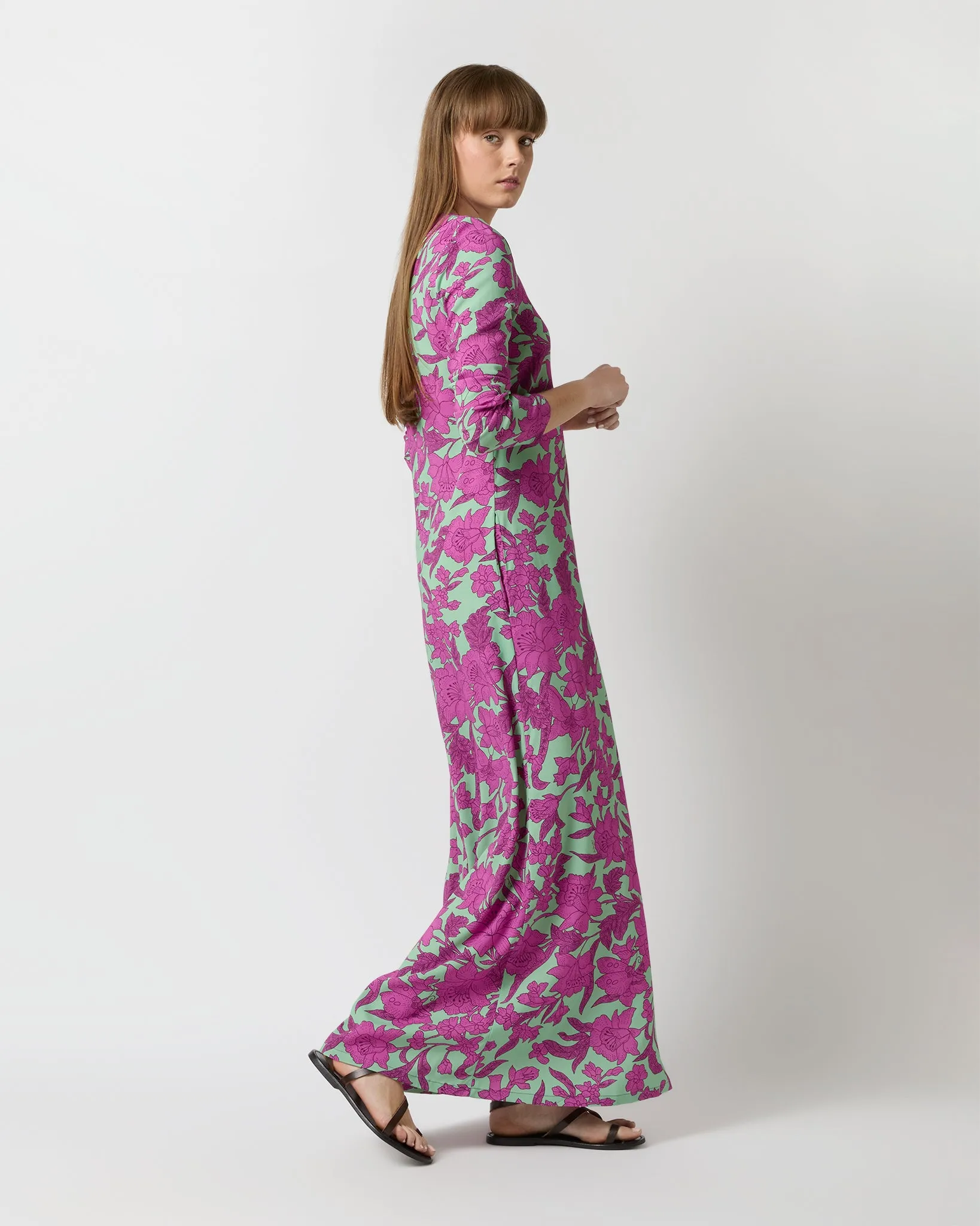 Long Sleeve Swing Dress in Aquamarine Zodiac Placée Viscose Sablé