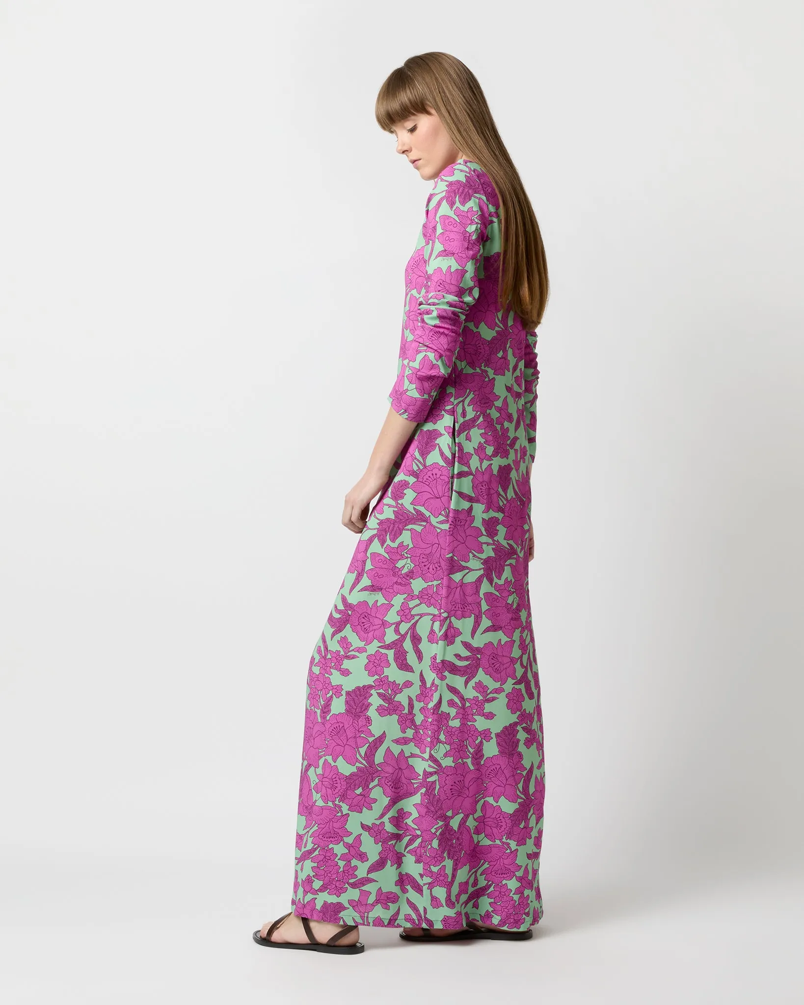 Long Sleeve Swing Dress in Aquamarine Zodiac Placée Viscose Sablé