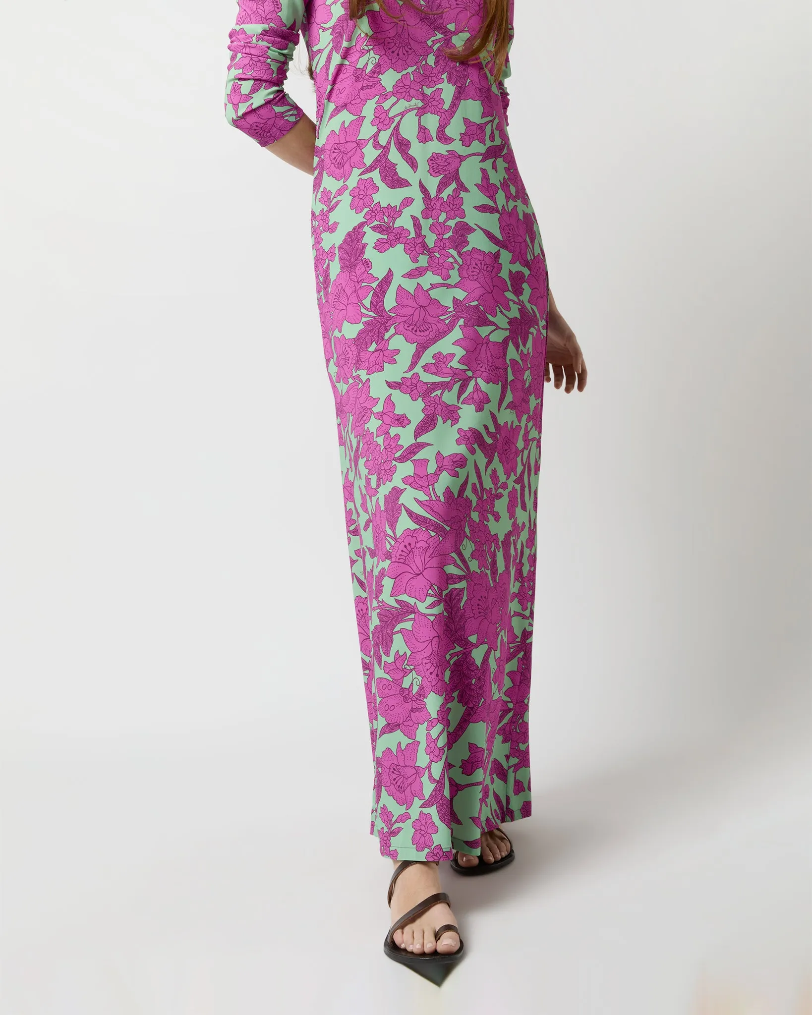Long Sleeve Swing Dress in Aquamarine Zodiac Placée Viscose Sablé