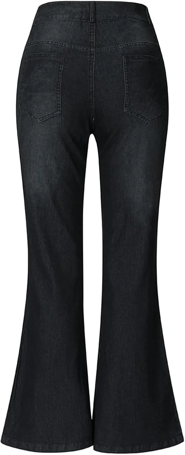 Low Waisted Flared Jeans Women Bell Bottom Jeans Plus Size Wide Leg Denim Pants Hip Hop Street Pants