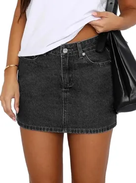 Luckinbaby Women Blue Denim Skirt Y2k Casual Low Waist Mini Jean Skirt Stretch Bodycon Low Rise Cargo Skirt with Pockets
