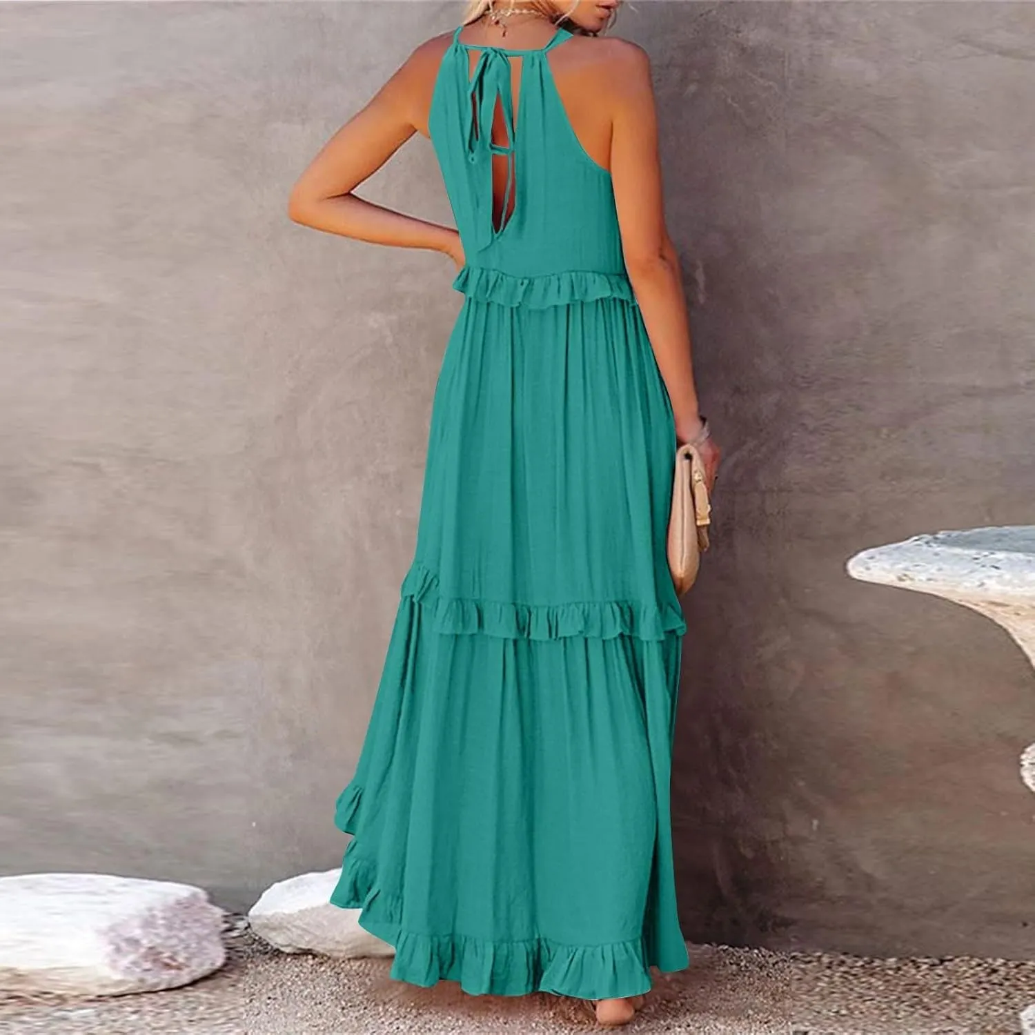 Maxi Dresses for Women 2025 Sleeveless Sexy Tiered Flowy Long Dress Summer Loose Smocked Ruffle Swing Beach Dresses