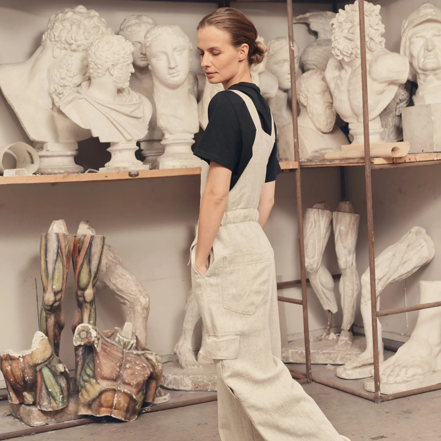 Melange Linen Elm Overalls