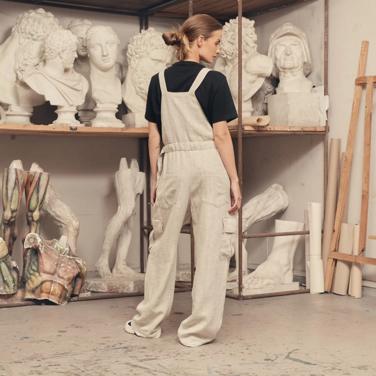 Melange Linen Elm Overalls