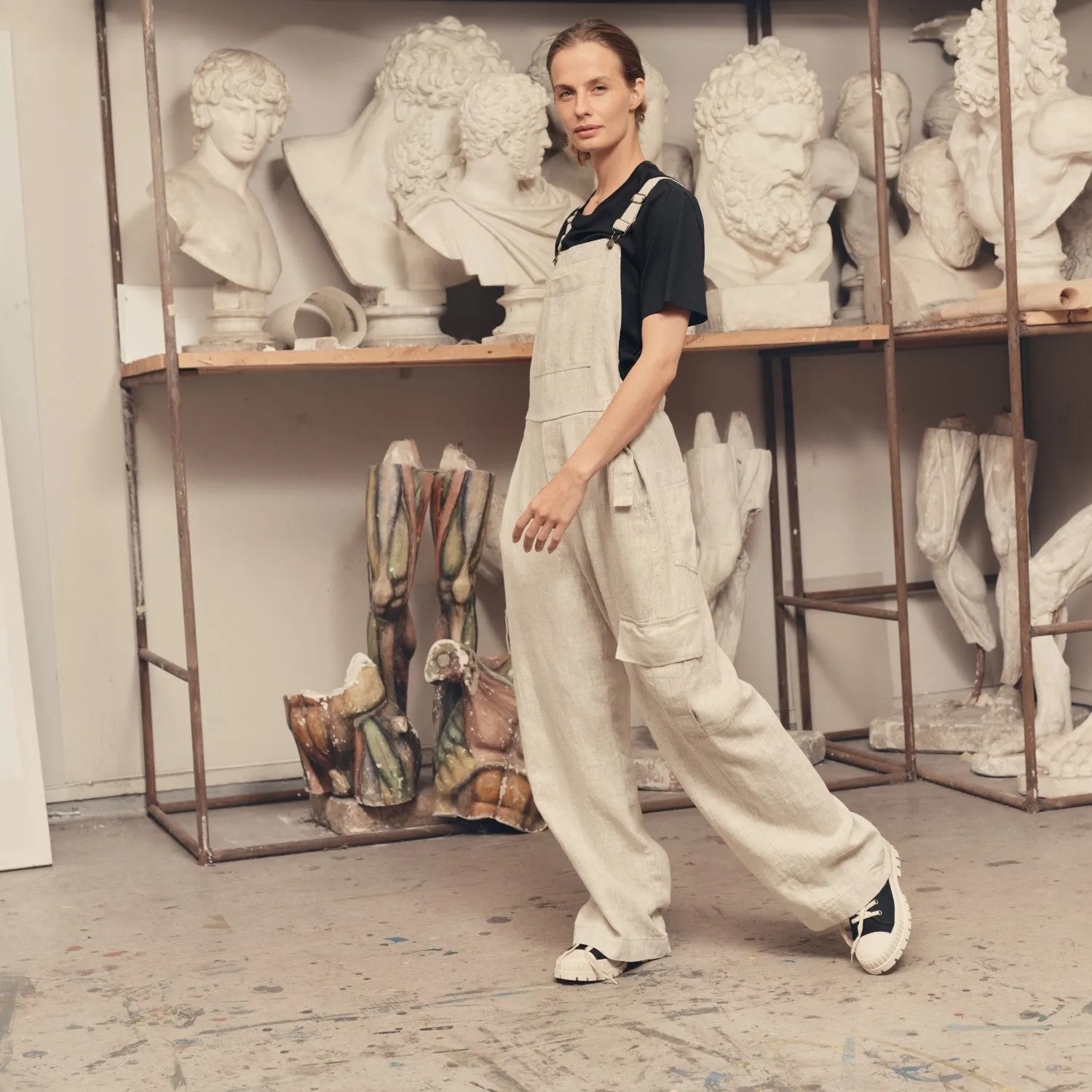 Melange Linen Elm Overalls