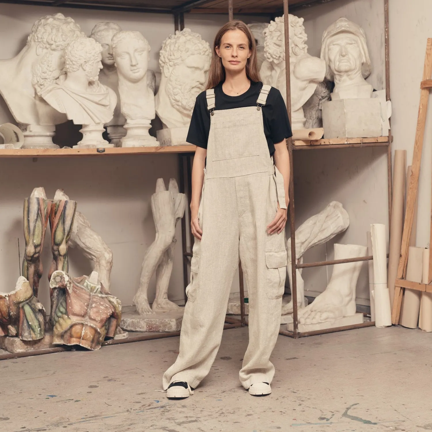 Melange Linen Elm Overalls