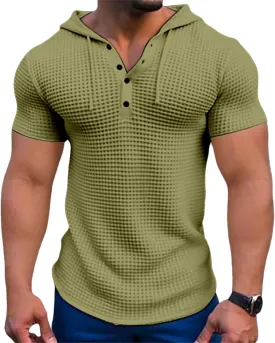 Mens Hoodies Drawstring Waffle Knit Tops Slim Fit Lightweight Summer Hooded Sweatshirt Gym Muscle Fit T Shirts Tshirt