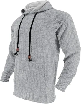 Mens Hoodies Pullover Casual Long Sleeve Waffle Hooded Sweatshirt Fashion Hoodie with Kanga Pocket