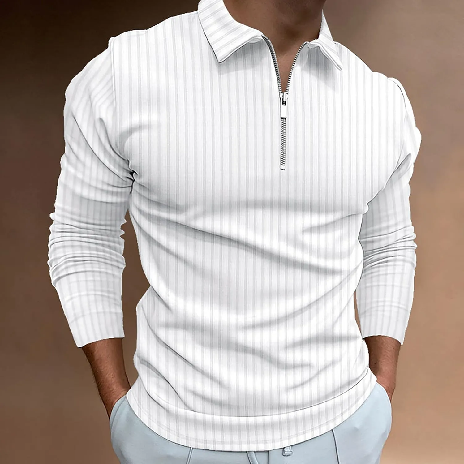 Men's Long Sleeve Polo Shirt Zip Neck Business Casual Tops Ribbed Workout Tee Shirts