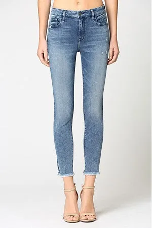 MID RISE SKINNY WITH SLIT - MID BLUE