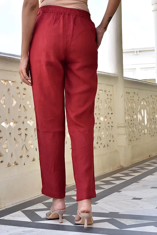 Okhai 'Caravan' Pure Linen Red Pants