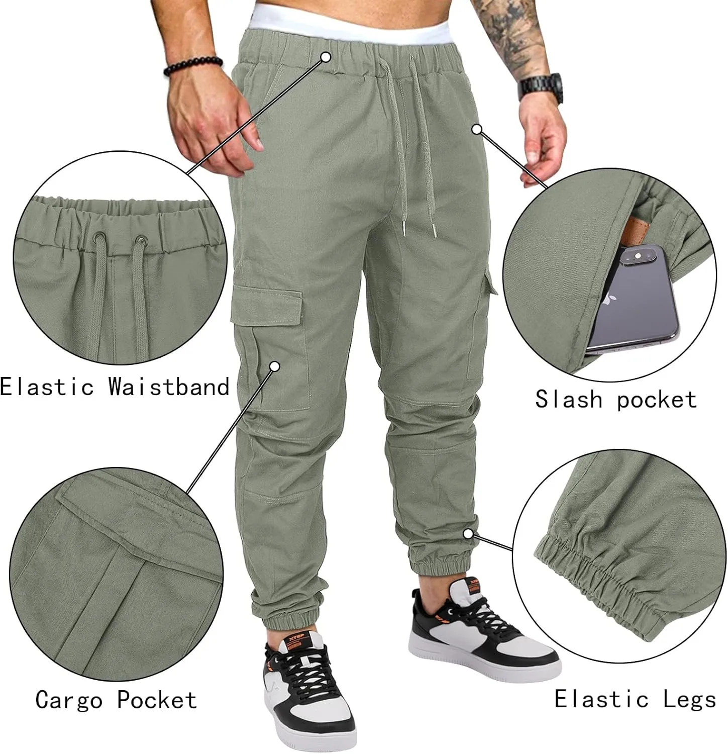 OUTSON Mens Fashion Joggers Sports Pants Casual Cotton Cargo Pants Gym Sweatpants Trousers Mens Long Pant