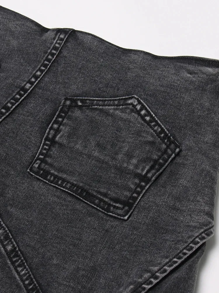 Patchwork Irregular Hem Short Skirts For Women High Waist Solid Minimalist Denim Shorts Female Fashion Clothing