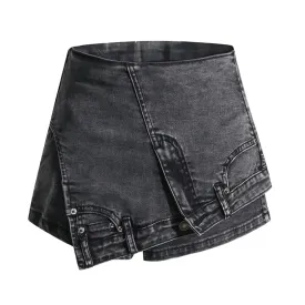 Patchwork Irregular Hem Short Skirts For Women High Waist Solid Minimalist Denim Shorts Female Fashion Clothing