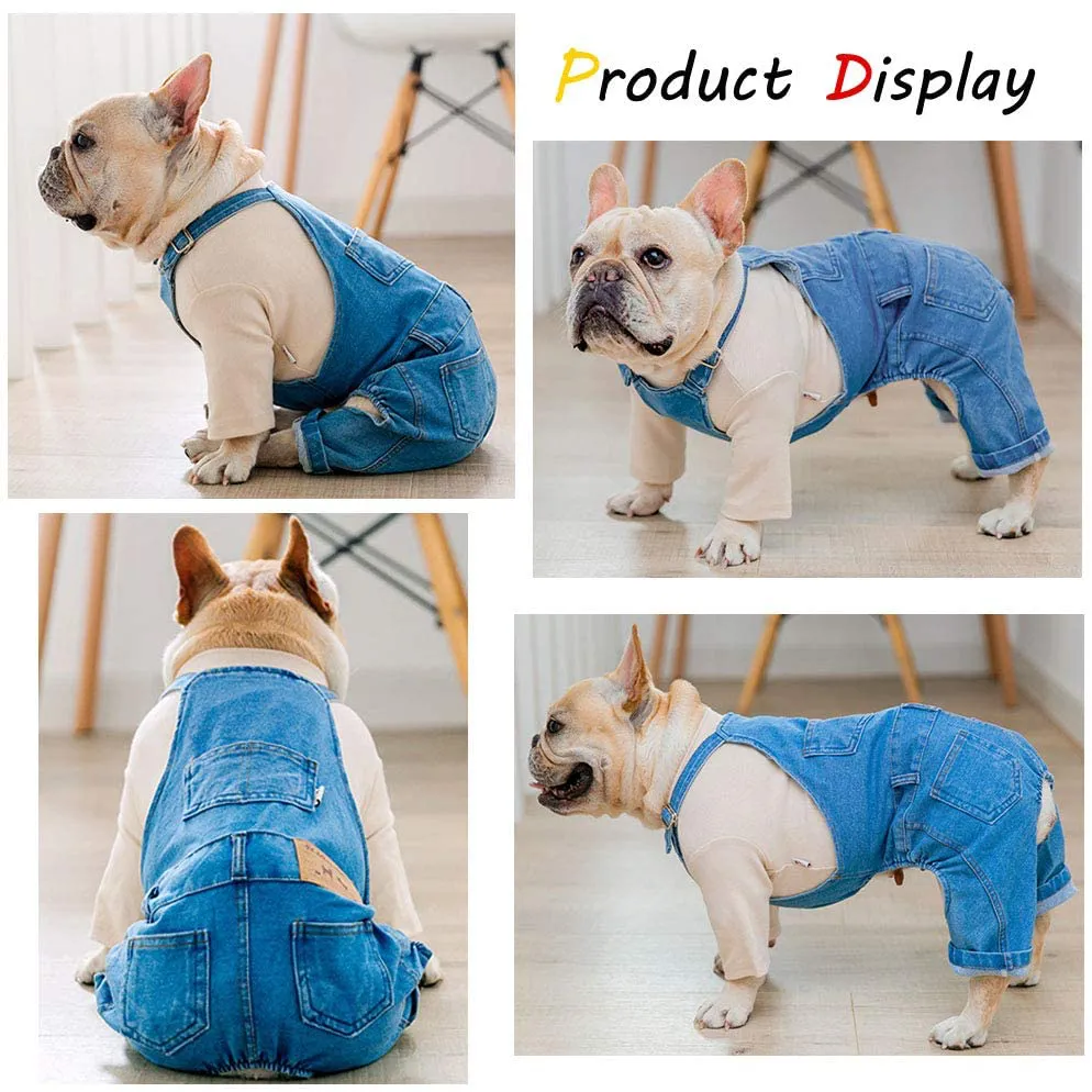 PetBoBo Dog Clothes Costumes, Pet Jean Overalls Clothes Pet Fashion Pants 5 Sizes Optional